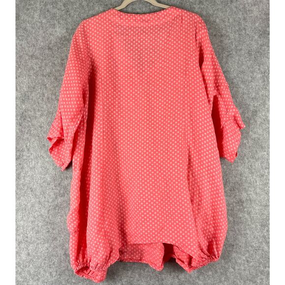 Miss Sugar Linen Dress Womens XL Pink Polka Dot Tiered Lagenlook Made In Italy - Picture 11 of 15